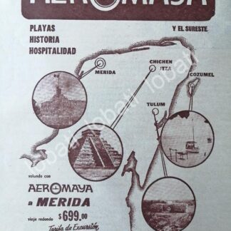 CARTEL ANTIGUO ORIGINAL DE AEROLINEAS AERO MAYA 1960s /504