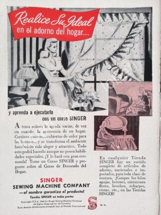 CARTEL ANTIGUO ORIGINAL DE MINI CARTEL. MAQUINAS DE COSER SINGER 40s 1950s /240