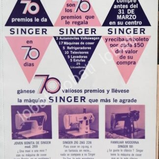 CARTEL ANTIGUO ORIGINAL DE MINI CARTEL. MAQUINAS DE COSER SINGER 1970 /239