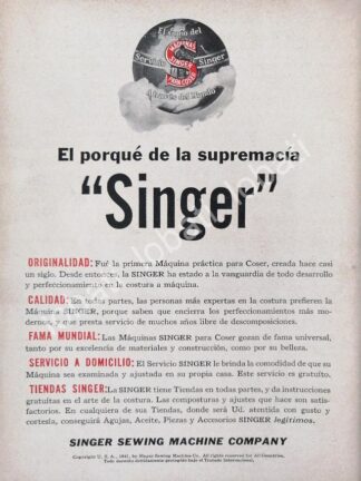 CARTEL ANTIGUO ORIGINAL DE MINI CARTEL. MAQUINAS DE COSER SINGER 1940s 50s /233