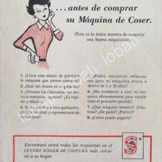 CARTEL ANTIGUO ORIGINAL DE MINI CARTEL. MAQUINAS DE COSER SINGER 1940s 50s /230