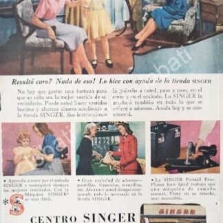 CARTEL ANTIGUO ORIGINAL DE MINI CARTEL. MAQUINAS DE COSER SINGER 1940s 50s /226