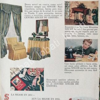 CARTEL ANTIGUO ORIGINAL DE MINI CARTEL. MAQUINAS DE COSER SINGER 1950s /215