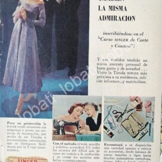 CARTEL ANTIGUO ORIGINAL DE MINI CARTEL MAQUINAS DE COSER SINGER 1950s /214