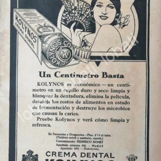 CARTEL ANTIGUO ORIGINAL DE CREMA DENTAL KOLYNOS 1930s /No56