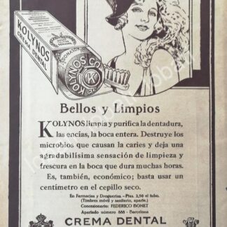 CARTEL ANTIGUO ORIGINAL DE CREMA DENTAL KOLYNOS 1930s /No52
