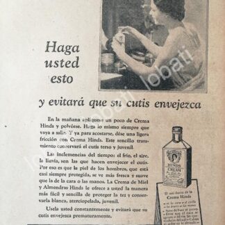 CARTEL ANTIGUO ORIGINAL DE CREMA HINDS 1930 /No45