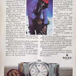 CARTEL ANTIGUO ORIGINAL DE EL ALPINISTA REINHOLD MESSNER & RELOJES ROLEX 1980s /90 FEP