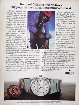 CARTEL ANTIGUO ORIGINAL DE EL ALPINISTA REINHOLD MESSNER & RELOJES ROLEX 1980s /90 FEP