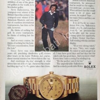 CARTEL ANTIGUO ORIGINAL DE EL GOLFISTA SEVERIANO BALLESTEROS Y RELOJES ROLEX 1980s / 89 FEP