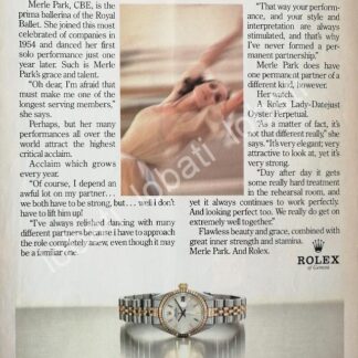 CARTEL ANTIGUO ORIGINAL DE MERLE PARK Y RELOJES ROLEX 1980s / 85 /FEP