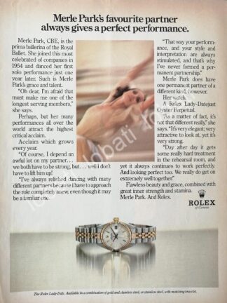 CARTEL ANTIGUO ORIGINAL DE MERLE PARK Y RELOJES ROLEX 1980s / 85 /FEP