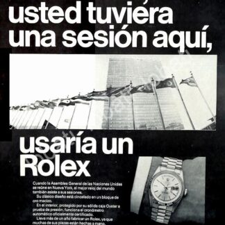CARTEL ANTIGUO ORIGINAL DE RELOJES ROLEX DAY-DATE Y LA O.N.U 1960s / 75