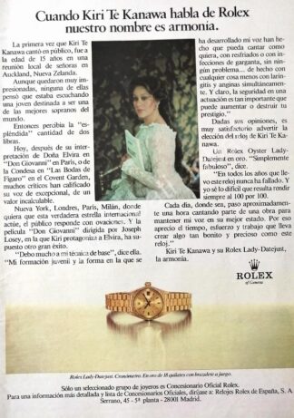CARTEL ANTIGUO ORIGINAL DE KIRI TE KANAWA Y RELOJES ROLEX 1990s / 67/ FEP