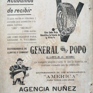 CARTEL ANTIGUO ORIGINAL DE NEUMATICOS. LLANTAS GENERAL POPO 19450s /144