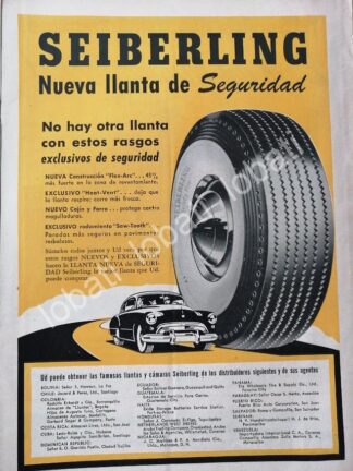 CARTEL ANTIGUO ORIGINAL DE PUBLICIDAD RETRO DE LLANTAS SEIBERLING 1952 /134 MUY RARO