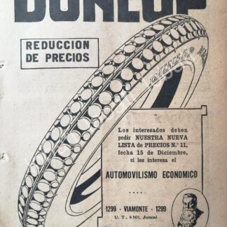 CARTEL ANTIGUO ORIGINAL DE LLANTAS DUNLOP 1926 /121