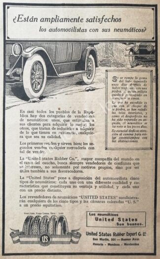 CARTEL ANTIGUO ORIGINAL DE LLANTAS U.S. RUBBER 1926 /120