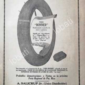 CARTEL ANTIGUO ORIGINAL DE CAMARAS PARA LLANTAS BONNER 1917 /118 SUPER RARO 10+++