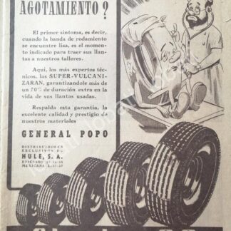 CARTEL ANTIGUO ORIGINAL DE DE LLANTAS GENERAL POPO 1951 /115