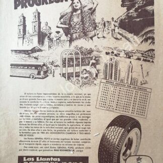CARTEL ANTIGUO ORIGINAL DE DE LLANTAS GENERAL POPO 1951 /114