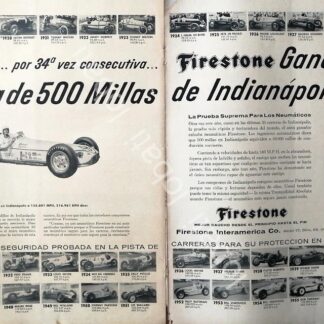 CARTEL ANTIGUO ORIGINAL DE SAM HANKS & FIRESTONE. GANA LAS 500 MILLAS DE INDIANAPOLIS 1957 /N96