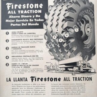 CARTEL ANTIGUO ORIGINAL DE LLANTAS FIRESTONE ALL TRACTION 1953 /N99
