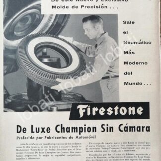 CARTEL ANTIGUO ORIGINAL DE LLANTAS FIRESTONE DE LUXE CHAMPION 1956 /N97 RARO