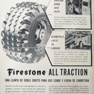 CARTEL ANTIGUO ORIGINAL DE LLANTAS FIRESTONE ALL TRACTION 1950s /N93