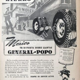 CARTEL ANTIGUO ORIGINAL DE LLANTAS. COMPAÑIA HULERA EL POPO 1945 /N78