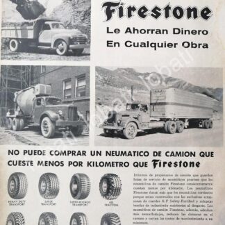 CARTEL ANTIGUO ORIGINAL DE LLANTAS FIRESTONE 1950s /N68