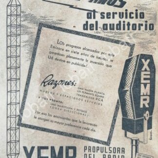 CARTEL ANTIGUO ORIGINAL DE RADIO DIFUSORA XEMR 1948 MONTERREY /67