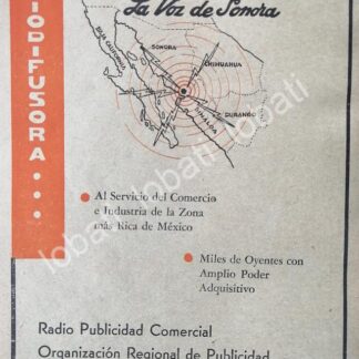 CARTEL ANTIGUO ORIGINAL DE RADIO DIFUSORA XEGL LA VOZ DE SONORA 1955 /61