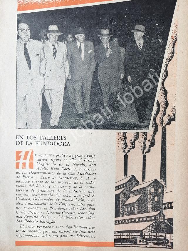 CARTEL ANTIGUO ORIGINAL DE EL PRESIDENTE RUIZ CORTINES EN LA FUNDIDORA MONTERREY 1955 - Imagen 5