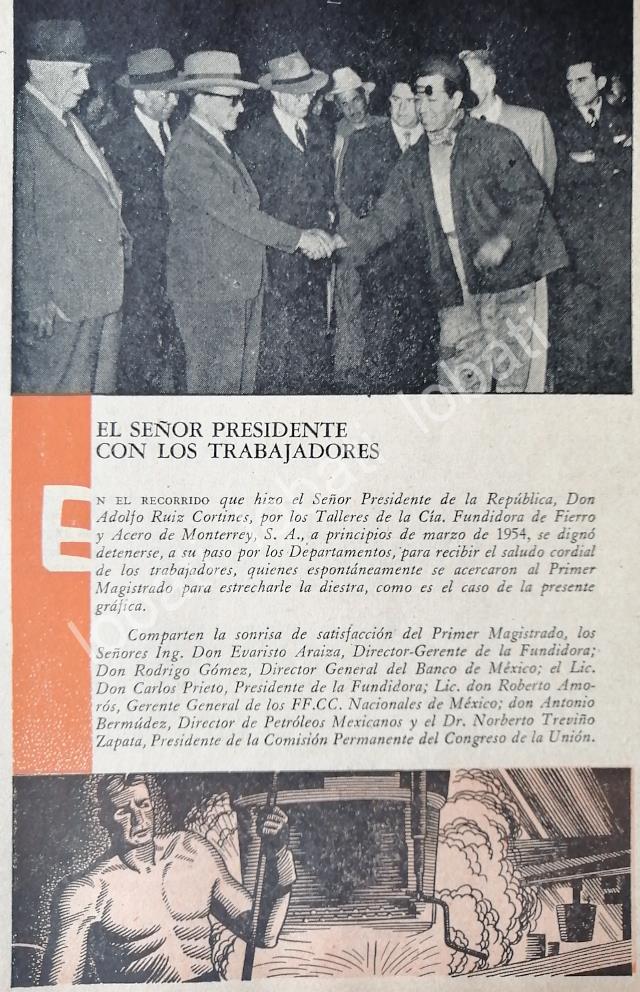 CARTEL ANTIGUO ORIGINAL DE EL PRESIDENTE RUIZ CORTINES EN LA FUNDIDORA MONTERREY 1955 - Imagen 2
