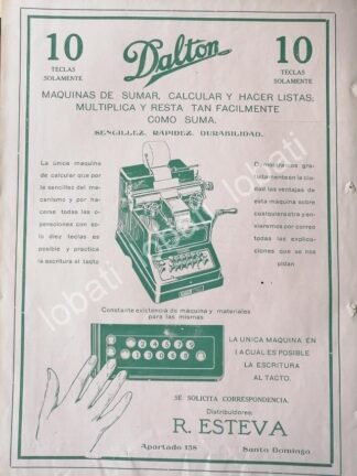 CARTEL ANTIGUO ORIGINAL DE MAQUINA SUMADORA DALTON 1920 /265 SUPER RARO 10+++