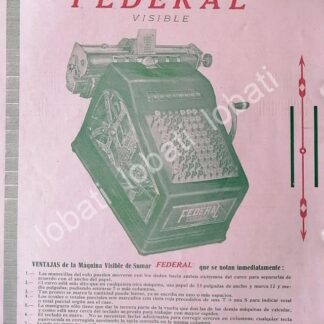CARTEL ANTIGUO ORIGINAL DE MAQUINA SUMADORA FEDERAL 1917 /262 MUY RARO