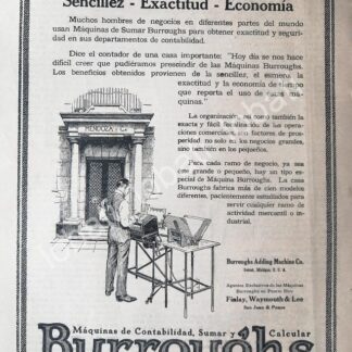 CARTEL ANTIGUO ORIGINAL DE MAQUINA SUMADORA BURROUGHS 1917 /261 SUPER RARO 10+