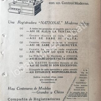 CARTEL ANTIGUO ORIGINAL DE MAQUINA REGISTRADORA NATIONAL 1921 /257 MUY RARO