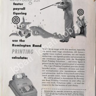 CARTEL ANTIGUO ORIGINAL DE SUMADORA REMINGTON RAND 1950s /256