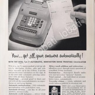 CARTEL ANTIGUO ORIGINAL DE SUMADORA REMINGTON RAND 1950s /255