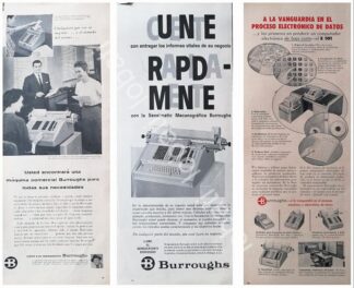 CARTEL ANTIGUO ORIGINAL DE SET DE 3 AFICHES, SUMADORAS BURROUGHS & REMINGTON 1950s /253