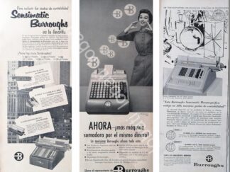 CARTEL ANTIGUO ORIGINAL DE SET DE 3 AFICHES, SUMADORAS BURROUGHS 1950s /250
