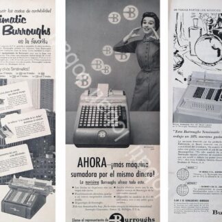 CARTEL ANTIGUO ORIGINAL DE SET DE 3 AFICHES, SUMADORAS BURROUGHS 1950s /250
