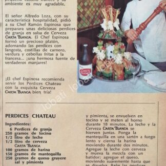 CARTEL ANTIGUO ORIGINAL DE CERVEZA CARTA BLANCA Y RESTAURANTE LE CHATEAU 1970s