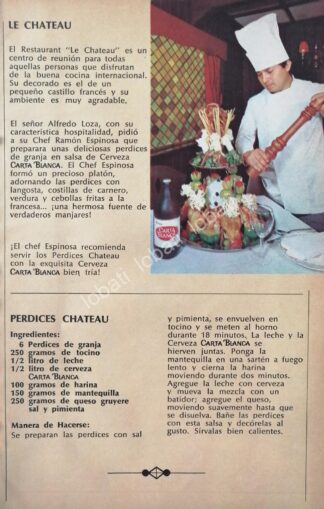 CARTEL ANTIGUO ORIGINAL DE CERVEZA CARTA BLANCA Y RESTAURANTE LE CHATEAU 1970s