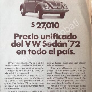 CARTEL ANTIGUO ORIGINAL DE AUTOS VOLKSWAGEN VOCHO 1972 /650