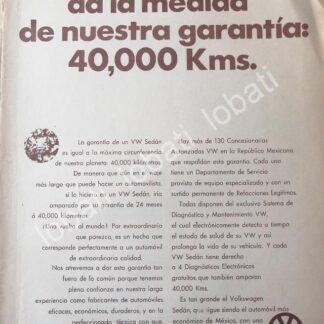 CARTEL ANTIGUO ORIGINAL DE AUTOS VOLKSWAGEN Y SU GARANTIA 40,000 KM 1973 /647