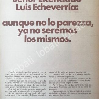 CARTEL ANTIGUO ORIGINAL DE CARTA DE VOLKSWAGEN A LUIS ECHEVERRIA DIC. 1970 /646