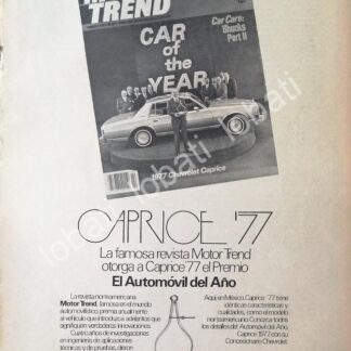 CARTEL ANTIGUO ORIGINAL DE AUTOS CHEVROLET CAPRICE 1977 / 824